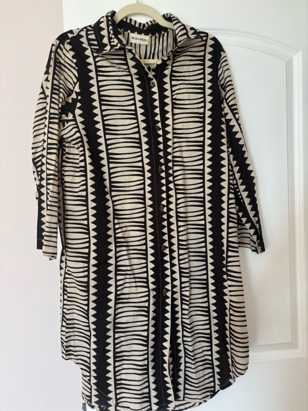 Black & Cream Long Sleeve Shirt Dress